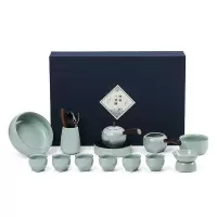 領藝 优选汝窑侧把功夫茶具套装家用简约茶壶茶杯高档客厅会客泡茶小套陶瓷礼盒