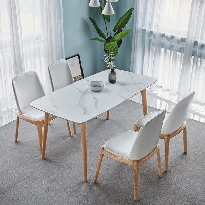 冬熊北欧岩板餐桌椅组合白蜡木实木饭桌现代简约原木色网红ins