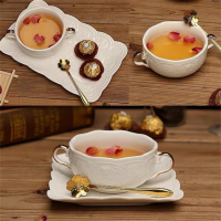 富界 陶瓷碗金边双耳碗