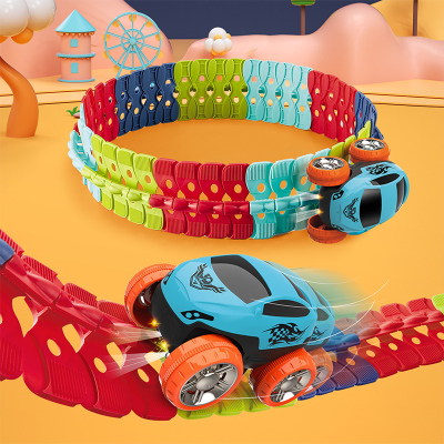 勾勾手(GOUGOUSHOU)儿童轨道汽车玩具拼装积木柔性灵活可变轨道带灯光电动赛车 56件套