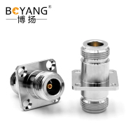 博扬 法兰式N型直通头 L16-KKF N型母头转N型母头带法兰安装(法兰25*25mm) 1个装 BY-N-KKF