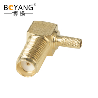 博扬高频射频同轴SMA弯母头 SFF50-1.5/RG316/RG174线压接式10个装 BY-SMA-C-KW-1.5