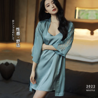 新款夏薄款仿真丝睡衣女性感吊带两件套家居服V领冰丝绸睡裙