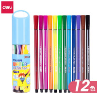 得力(deli)水彩笔套装美术绘画子弹头绚丽多彩可水洗学生水彩笔/绘画笔盒装颜色随机12色/桶6952