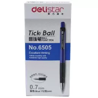 得力(deli)书写圆珠笔 按动圆珠笔 办公学生文具 6505蓝色圆珠笔12支/盒