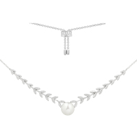 APM Monaco花瓣珍珠项链女 时尚毛衣链法式吊坠颈饰锁骨链可调节银饰品AC4830XPL