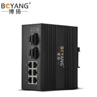 博扬 BY-PF2061S POE工业级光纤收发器 百兆单模双纤2光6电光电转换器 SC接口20公里 含电源