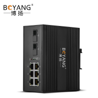 博扬 BY-GF206A/B工业级光纤收发器 百兆二光六电单模单纤以太网交换机 SC/FC接口 25公里含电源