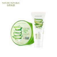 自然乐园芦荟洁面乳洗面奶170ml自然共和国补水芦荟胶300ml组合装 芦荟胶保湿控油正品韩国