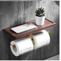 免打孔黑胡桃木凹面 纸巾架