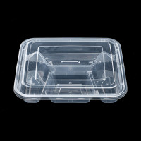 拾画 一次性四格饭盒150套 带盖快餐盒4格外卖打包盒透明色分格外卖盒透明四格150只1000毫升