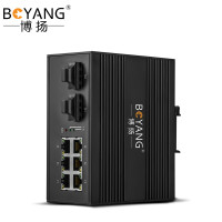博扬(BOYANG)BY-GF206S工业级光纤收发器 百兆二光六电单模双纤以太网交换机 SC/FC接口 25公里含电源