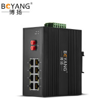 博扬(BOYANG)BY-PG1083S POE工业级光纤收发器 千兆单模双纤1光8电光电转换器 FC接口20公里含电源