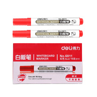 得力(deli)办公白板笔 可擦易擦笔 2mm大容量水性笔 6811红色 单头 10支/盒 3盒装