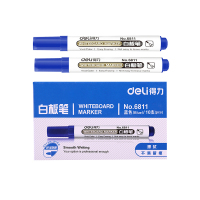得力(deli) 办公白板笔 可擦易擦笔 2mm大容量水性笔 6811蓝色 单头 10支/盒 3盒装