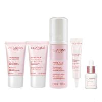 [国内专柜正品]Clarins娇韵诗洁面50ml+精华7ml+焕亮乳液15ml+防晒乳10ml+面膜晚霜15ml