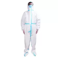 工霸 一次性防护服 65g蓝条白色连帽不连脚(非灭菌)1件