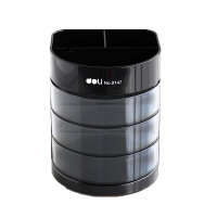 得力 9147 三层多功能办公笔筒 创意桌面收纳盒 办公用品 黑色 3只装