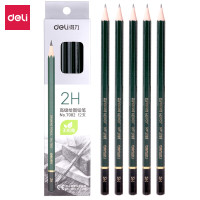 得力(deli)7082 铅笔 木质铅笔学生铅笔 2H高级绘图铅笔(绿色)(12支/盒)