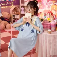可爱甜美风短袖中裙睡裙女夏季大码宽松舒适休闲薄款中长款居家服