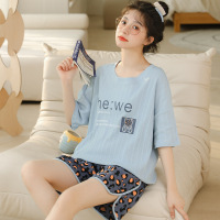 夏季睡衣五分袖短裤甜美风格卡通少女大学生两件套居家服