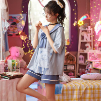 22年新款夏季睡衣女五分袖甜美风大码套装可爱学生家居服