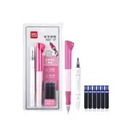 得力 A927 学姿钢笔套装EF明尖(混) (1支笔+1可擦笔+6墨/卡) 学生文具 5支装