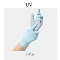 防晒手套女短款薄户外防紫外线透气全指防滑冰丝袖套网眼荷叶短款天空蓝WS