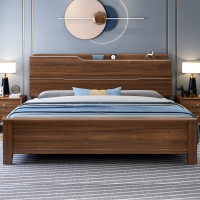 奈高实木床胡桃木床 1.2*2.0m框架结构现代简约北欧双人大床中式卧室