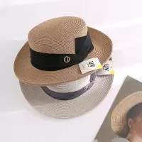 平顶草帽女夏季显脸小防晒遮阳帽日系百搭平檐太阳帽ins网红帽子宽蝴蝶结标平顶草帽WS