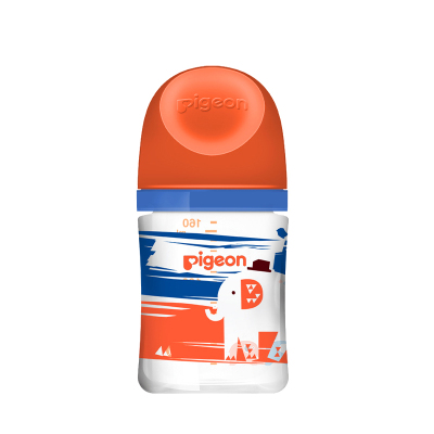 贝亲(Pigeon) 奶瓶 自然实感第3代奶瓶 玻璃奶瓶 宽口径玻璃奶瓶 彩绘奶瓶160ml-猛犸象AA209 S号