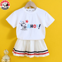 史努比(SNOOPY)儿童2022夏季罗纹袖口T恤短裙套装中小童短袖套装AH072-HCB780