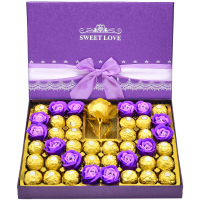 费列罗28粒礼盒紫盒金箔28代写贺卡