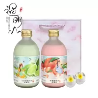 通明山 临期 低度微醺网红高颜值水果酒 蜜桃酸奶酒青柠檬酸奶味果酒 6度 318ml*2瓶 礼袋装 送日式锤纹杯