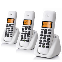 摩托罗拉(MOTOROLA)T301C数字无绳电话机 无线座机 单机 大屏幕白色背光 清晰免提 办公家用(白色)一拖二