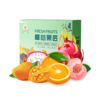 南粤大地(fresh food) 果然有缘 水果礼盒 2kg 琉璃蜜桃*2+火龙果*1+海南芒果*1+南非脐橙*2 盒