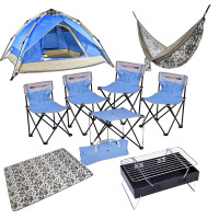 外交官&纵贯线 户外套装组合(吊床+地垫+便携式烧烤炉+休闲椅六件套+双人帐篷)