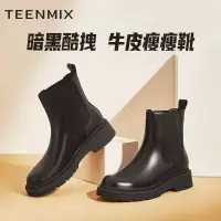 天美意Teenmix烟筒靴女冬复古气质切尔西女靴短靴BB011DD1
