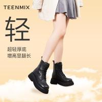 天美意Teenmix冬复古休闲马丁靴女皮短靴BB851DD1