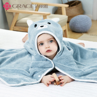 洁丽雅婴儿浴巾儿童带帽斗篷比纯棉宝宝洗澡专用浴袍超软加厚吸水可穿814-1