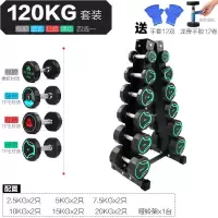 固定哑铃专业商用家用铁包胶哑铃 绿色120kg套装+6对装A型哑铃架 1套
