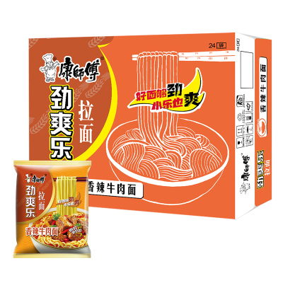 康师傅方便面劲爽乐袋装香辣牛肉面24袋整箱装速食泡面