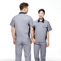 尹潮工作服夏装新款短袖劳保工程服加油站半袖防静电工作服套装男 灰色短袖套装