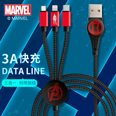 漫威英雄系列 一拖三数据线1.2米长2.4A大电流充电线