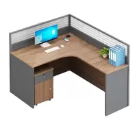 花城工业风L型员工工位办公桌(含隔断+桌底柜)(仅限烟台五区发货)
