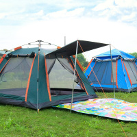 一室两厅四面速开帐篷户外野营 蓝色