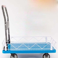 平板车带护栏手推车围网拉货车四轮搬运车90*60带护栏(600斤)