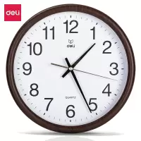 得力(deli) 8843木纹挂钟 现代简约时尚挂钟办公家用钟表 14英寸圆形挂钟