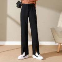 黑色开叉微喇叭裤女秋季时尚高腰垂感显腿长显瘦2022春秋新款长裤脚开口裤子