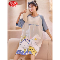 浪莎睡裙女士睡衣夏季薄款棉质肤可外穿宽松大码时尚印花家居服